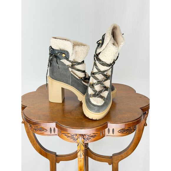 Dolce Vita Shoes - Dolce Vita Sherpa Lined Lace Up Gray/Brown Boot 3.5" Heel Womens 7.5 #0143C